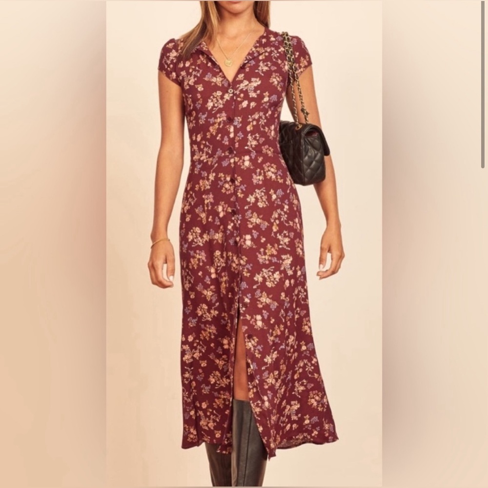 Reformation Fauna Button Down Dress - Burgundy Floral